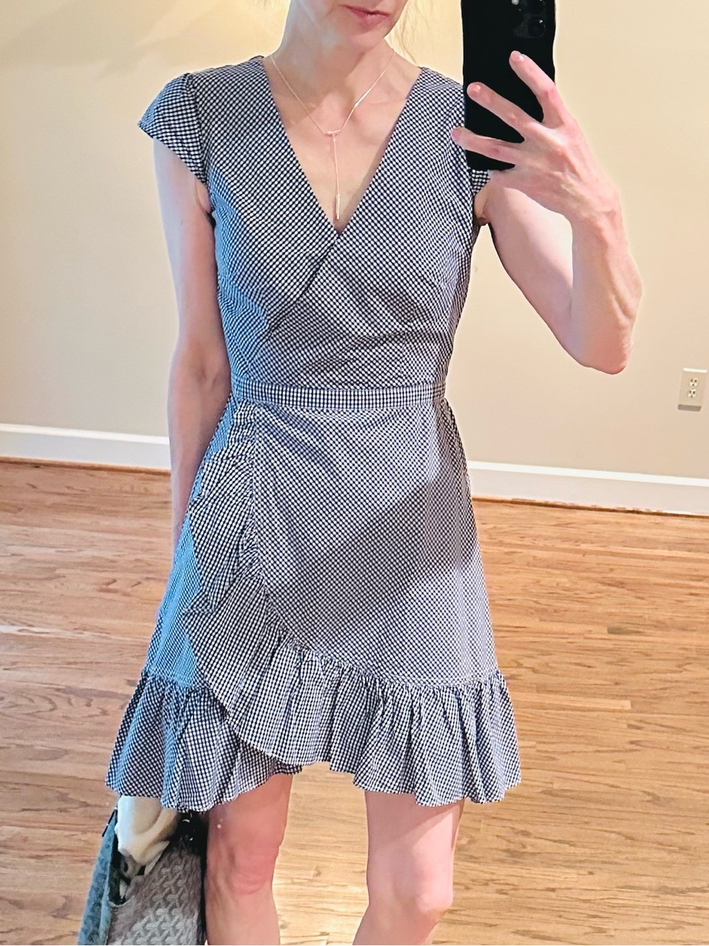 J. Crew Navy & White Gingham Wrap Midi Dress 00